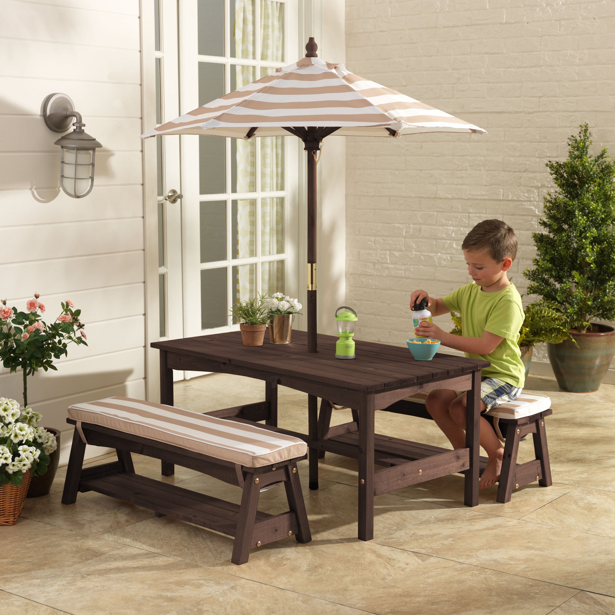 KidKraft Kids Wooden Picnic Table & Bench Set w/ Cushions & Umbrella (Open Box)