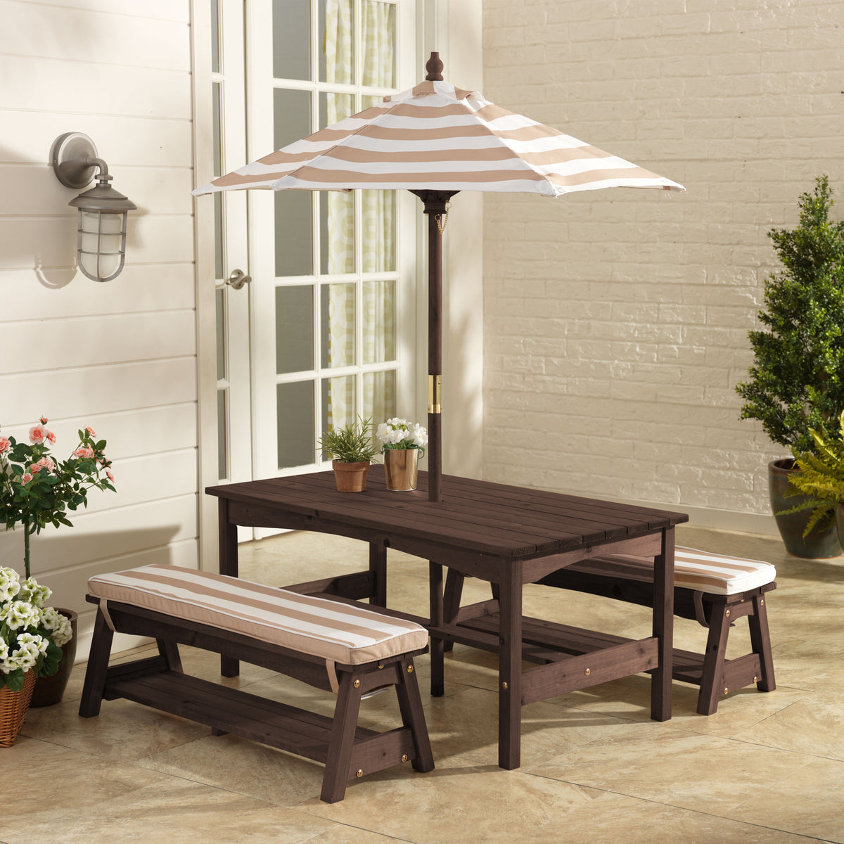KidKraft Kids Wooden Picnic Table & Bench Set with Cushions & Umbrella (Used)