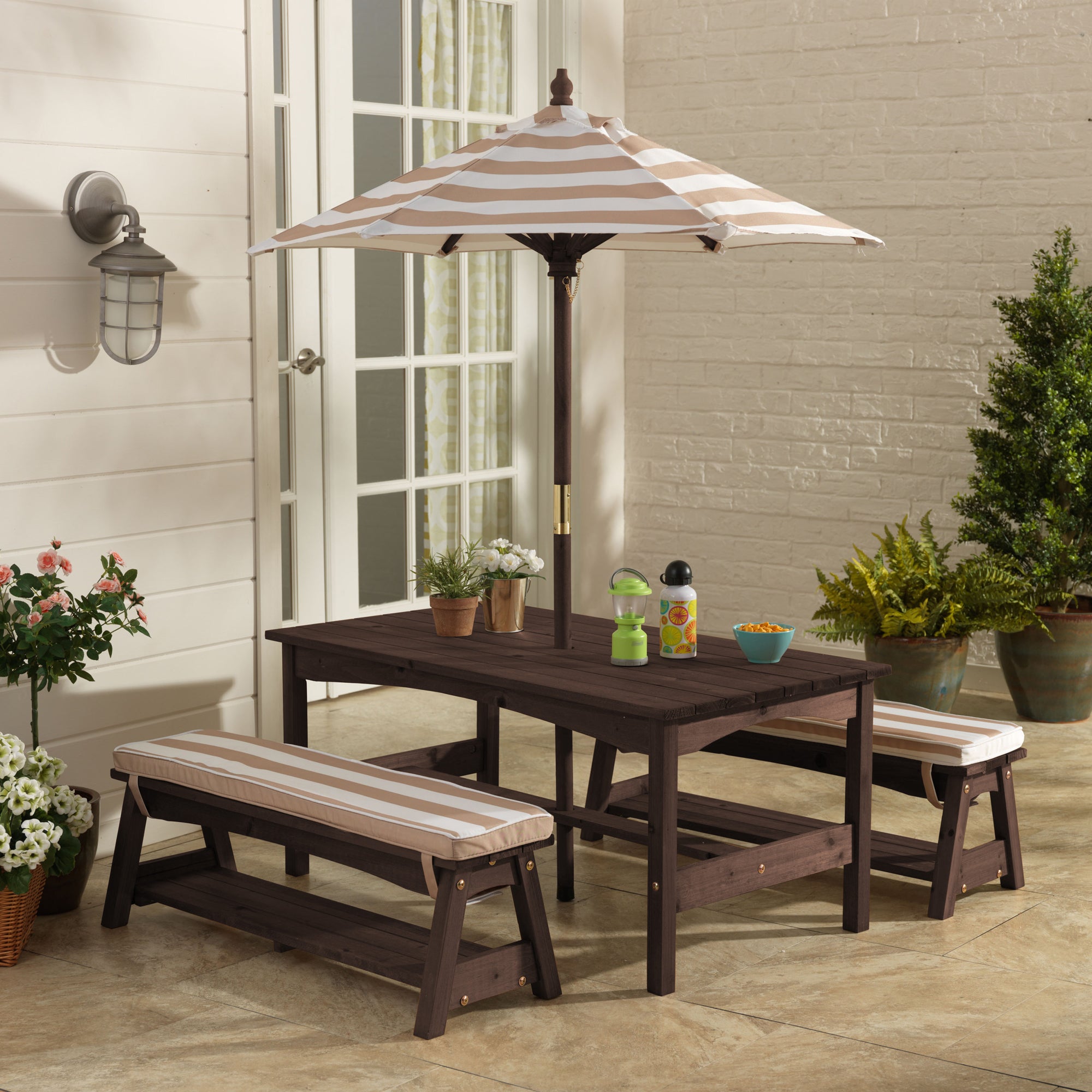 KidKraft Kids Wooden Picnic Table & Bench Set w/ Cushions & Umbrella (Open Box)