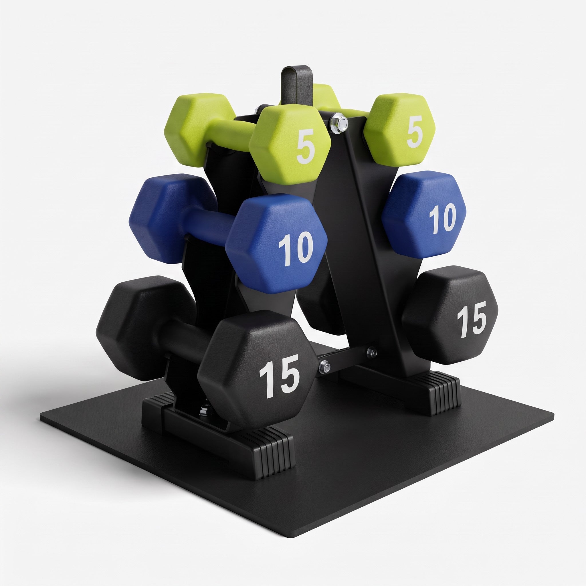 Aurorafy Neoprene Dumbbell Workout Set w/ Rack, 5lbs, 10lbs, & 15lbs, Multicolor