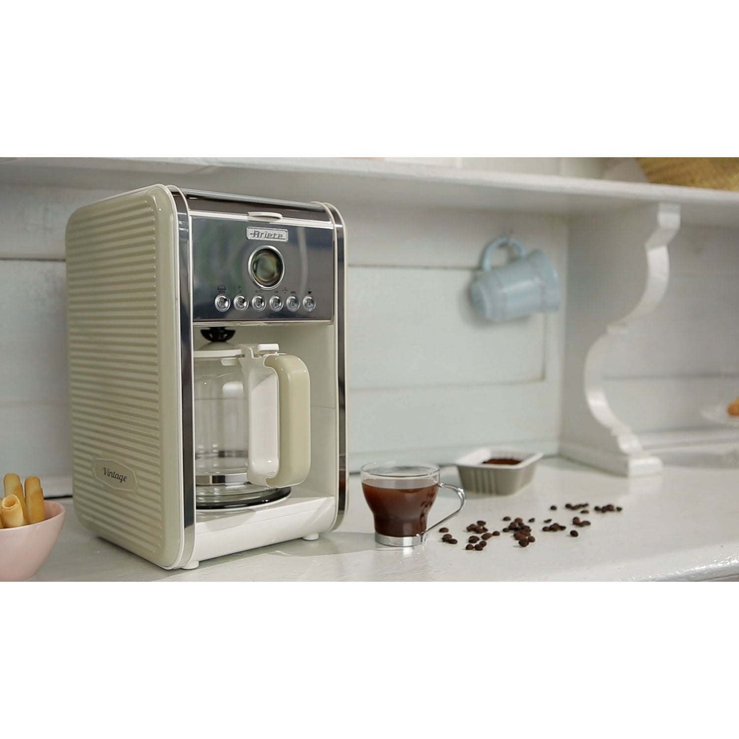 Ariete Vintage Countertop 12 Cup Coffee Maker and 18 Liter Toaster Oven, Beige