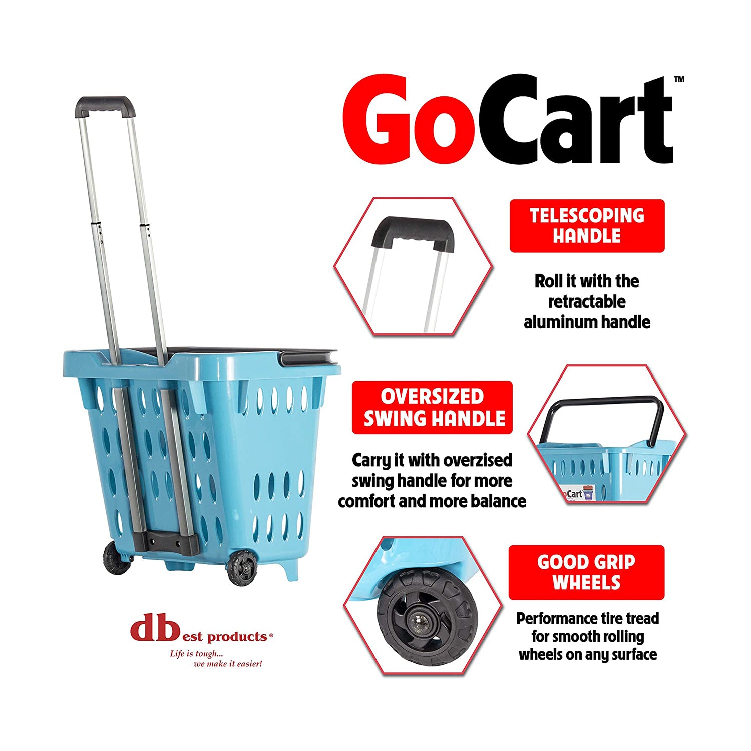 dbest products GoCart Wheeled Dolly Grocery Cart Laundry Basket, Teal (Open Box)