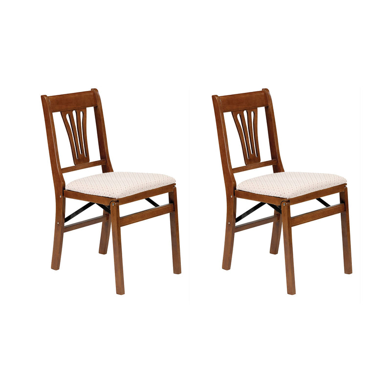 MECO Stakmore Urn Wood Upholstered Seat Folding Chair Set (2 Pack) (For Parts)