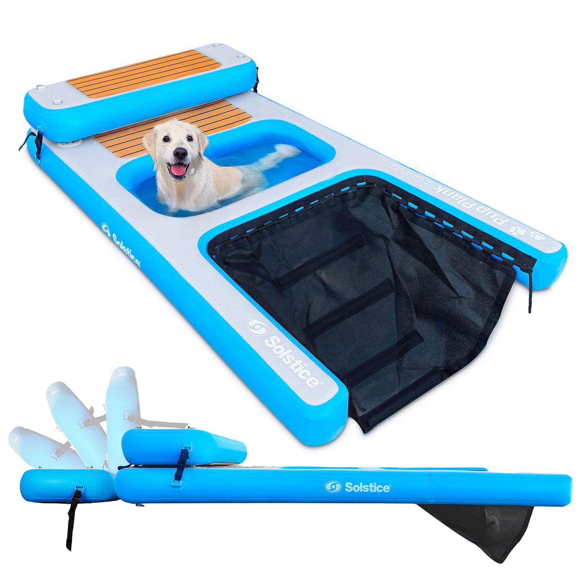 Solstice Inflatable Pup Plank Lounge Floating Ramp Dog Raft for 250+ lb Pets - VMInnovations