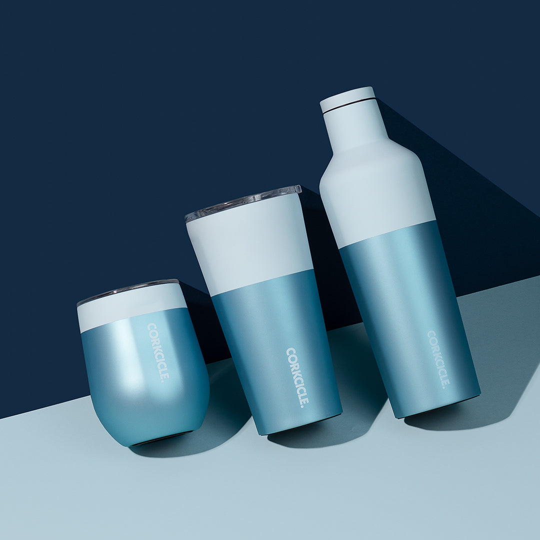Corkcicle Color Block 16 Ounce Stainless Steel Tumbler with Lid, Glacier Blue
