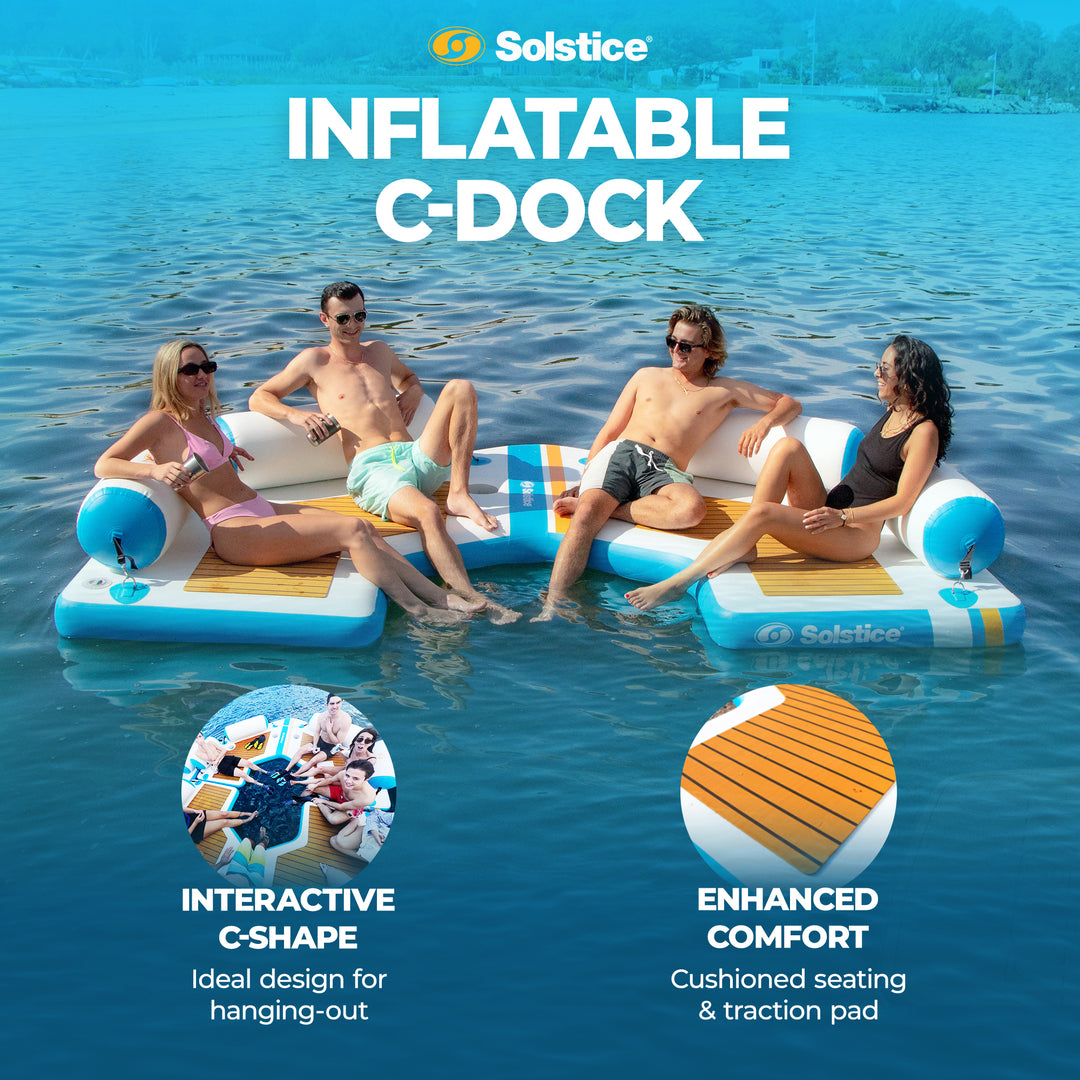 Solstice Original Inflatable Floating C-Dock Platform 11 Foot Water Mat Lounger - VMInnovations