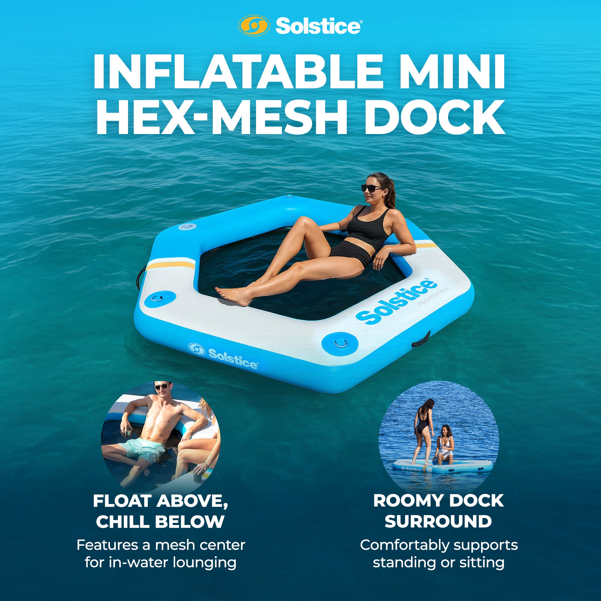 SOLSTICE ORIGINAL Inflatable Dock Float 6' Water Mat with Mesh Swim Lounge(Used) - VMInnovations