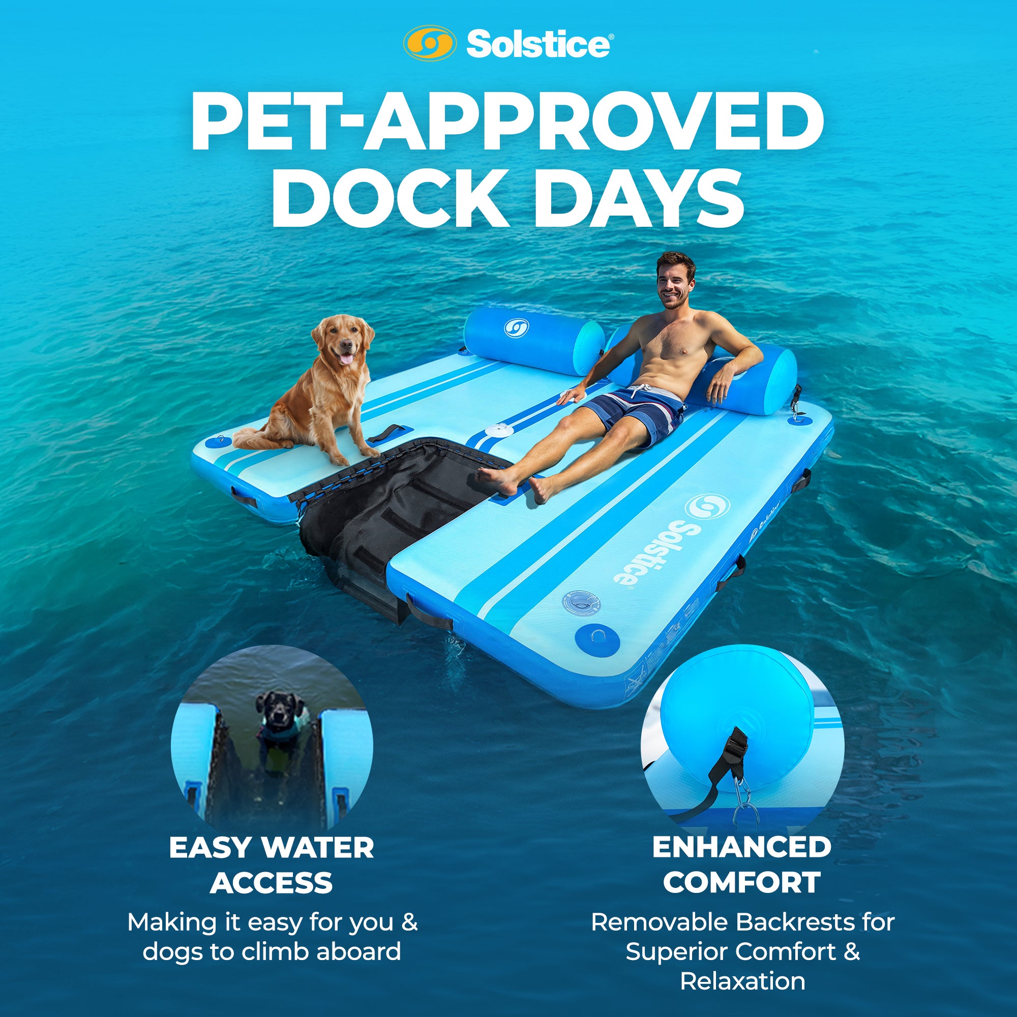 Solstice Original Floating Inflatable Dock RISE WaterMat 7x7' Platform(Open Box) - VMInnovations