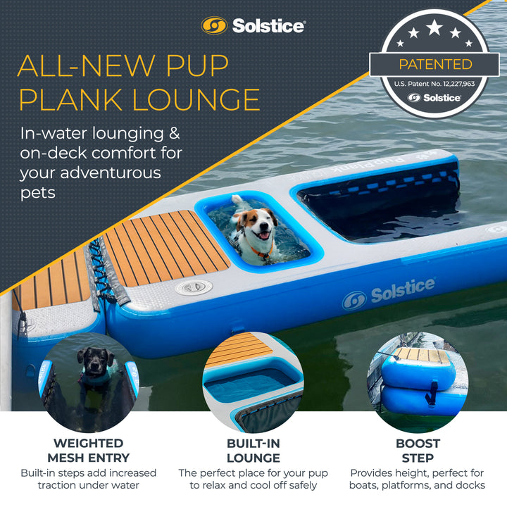 Solstice Inflatable Pup Plank Lounge Floating Ramp Dog Raft for 250+ lb Pets
