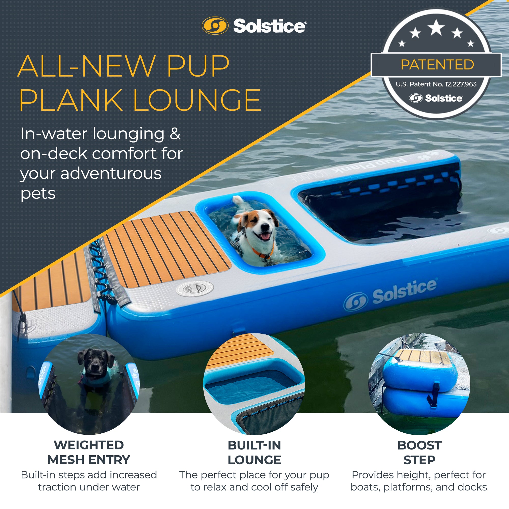 Solstice Inflatable Pup Plank Lounge Floating Ramp Dog Raft (Open Box) - VMInnovations