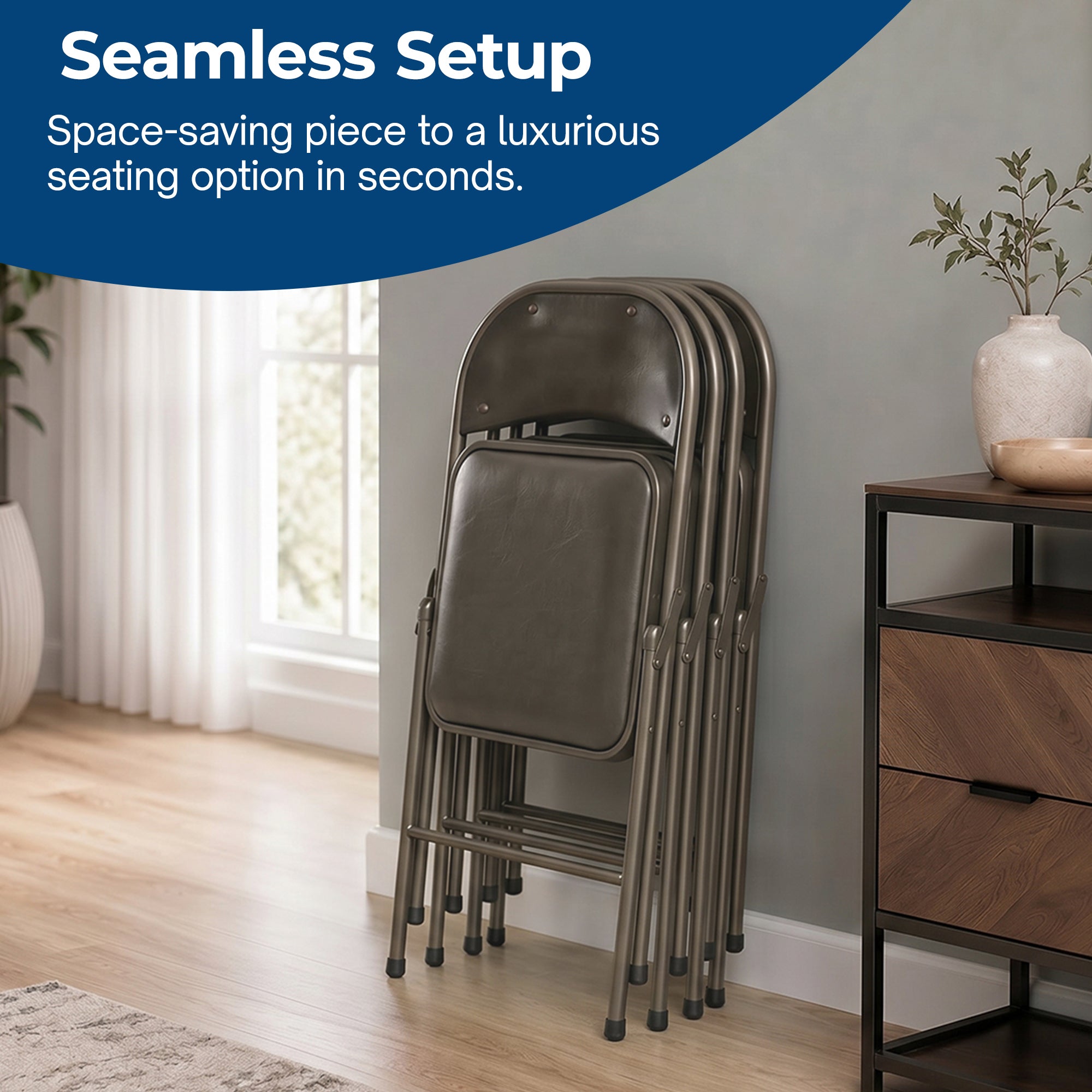 MECO Sudden Comfort Deluxe Cinnabar Vinyl Seat Padded Folding Chair, (Set of 4) - VMInnovations
