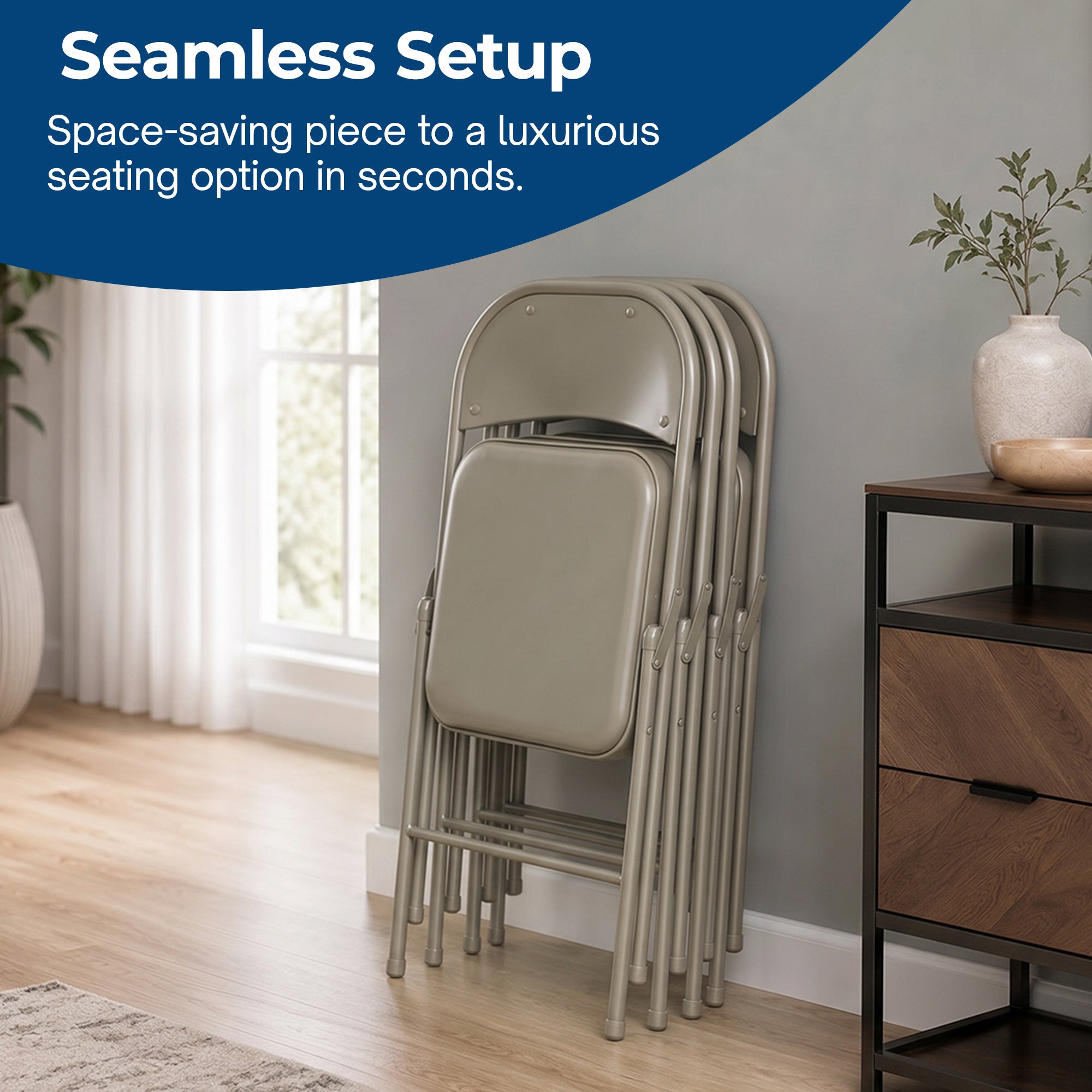 MECO Sudden Comfort Deluxe Chicory Lace Vinyl Padded Folding Chair, (Set of 4) - VMInnovations