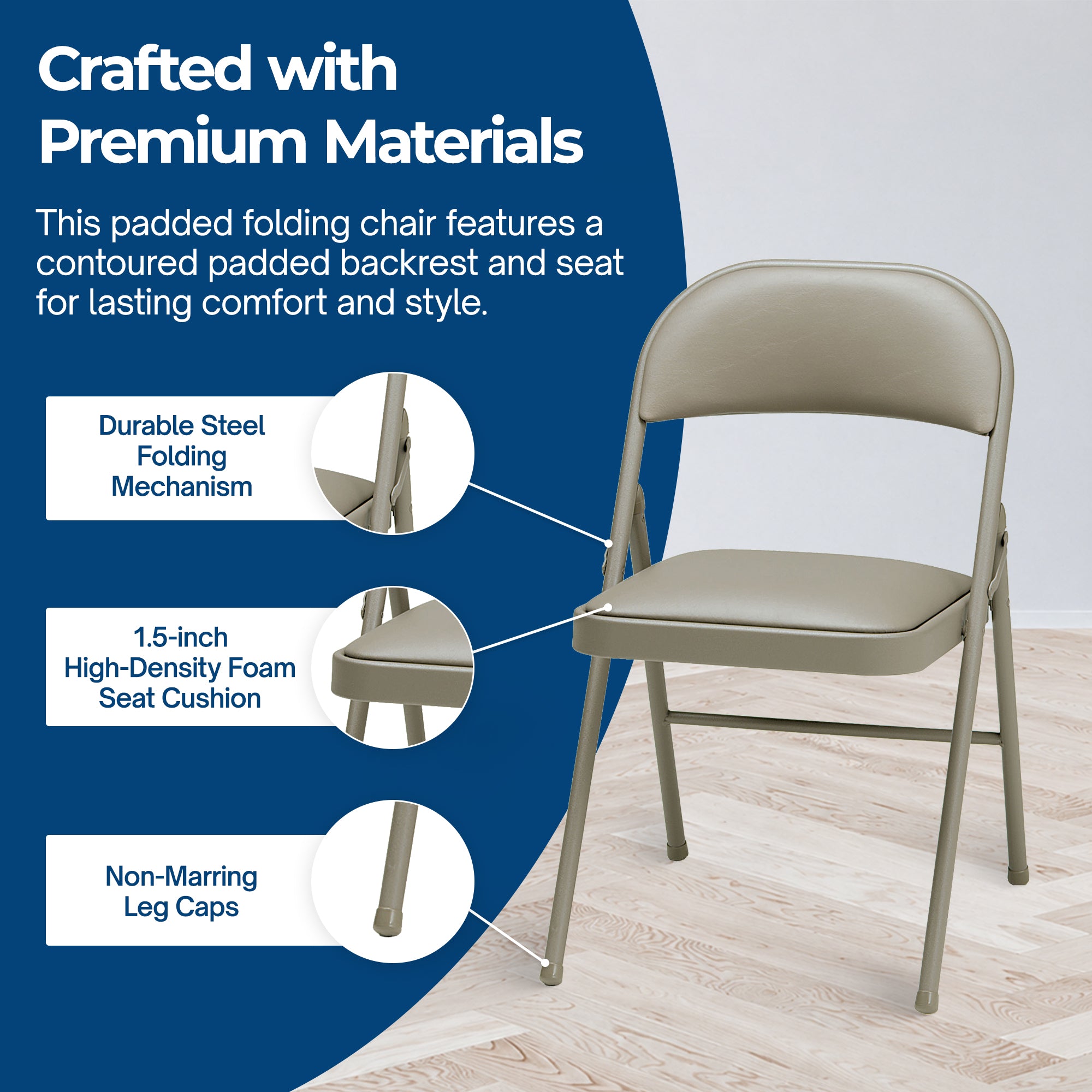 MECO Sudden Comfort Deluxe Chicory Vinyl Padded Folding Chair, (Set of 4) (Used) - VMInnovations