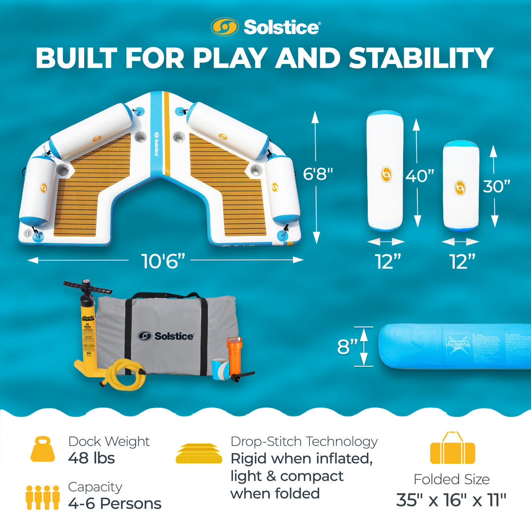 Solstice Original Inflatable Floating C-Dock Platform 11 Foot Water Mat Lounger - VMInnovations