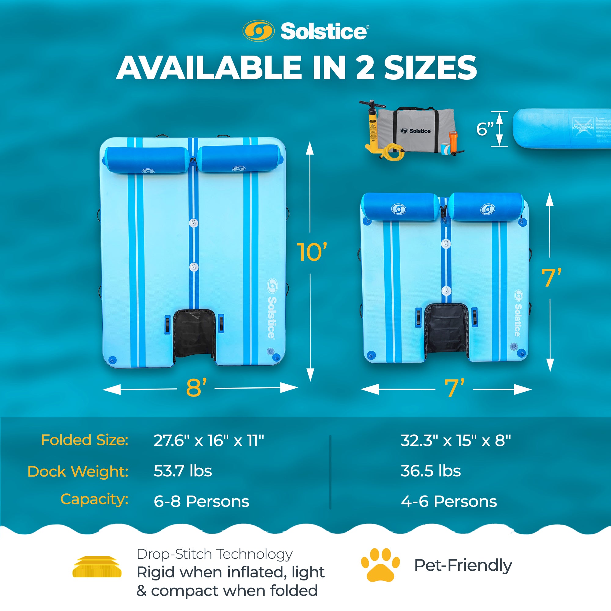 Solstice Original Floating Inflatable Dock RISE Water Mat 10 x 8 Foot Platform - VMInnovations
