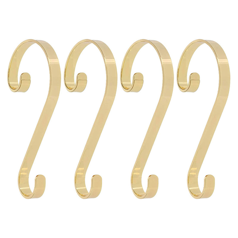 Haute Decor Stocking Scrolls Holiday Stocking Hanger Holder, Gold/Brass (4 Pack)