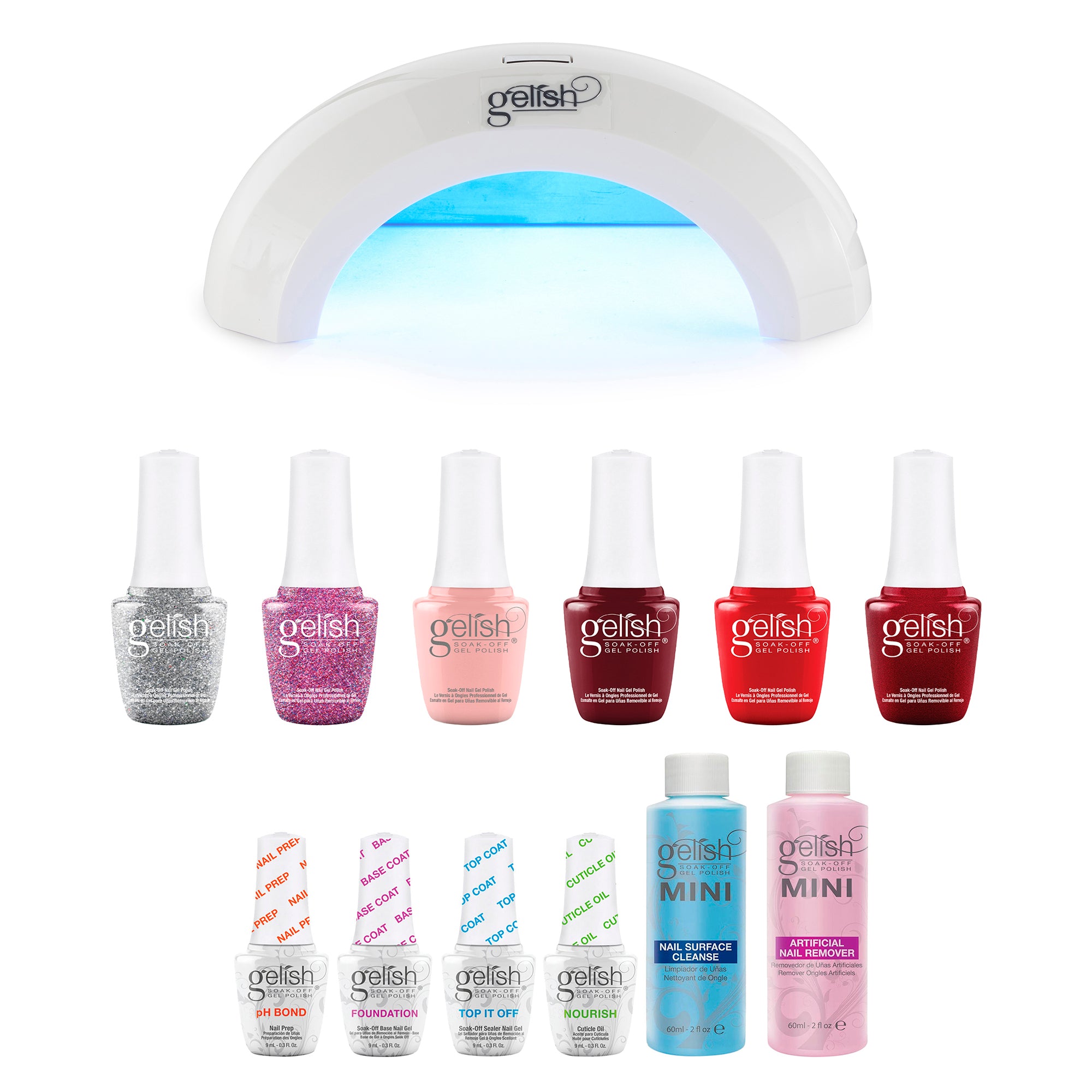 Gelish Nail Mini Curing LED Lamp, Basix Polish Starter Kit, & Winter Marilyn Set - VMInnovations