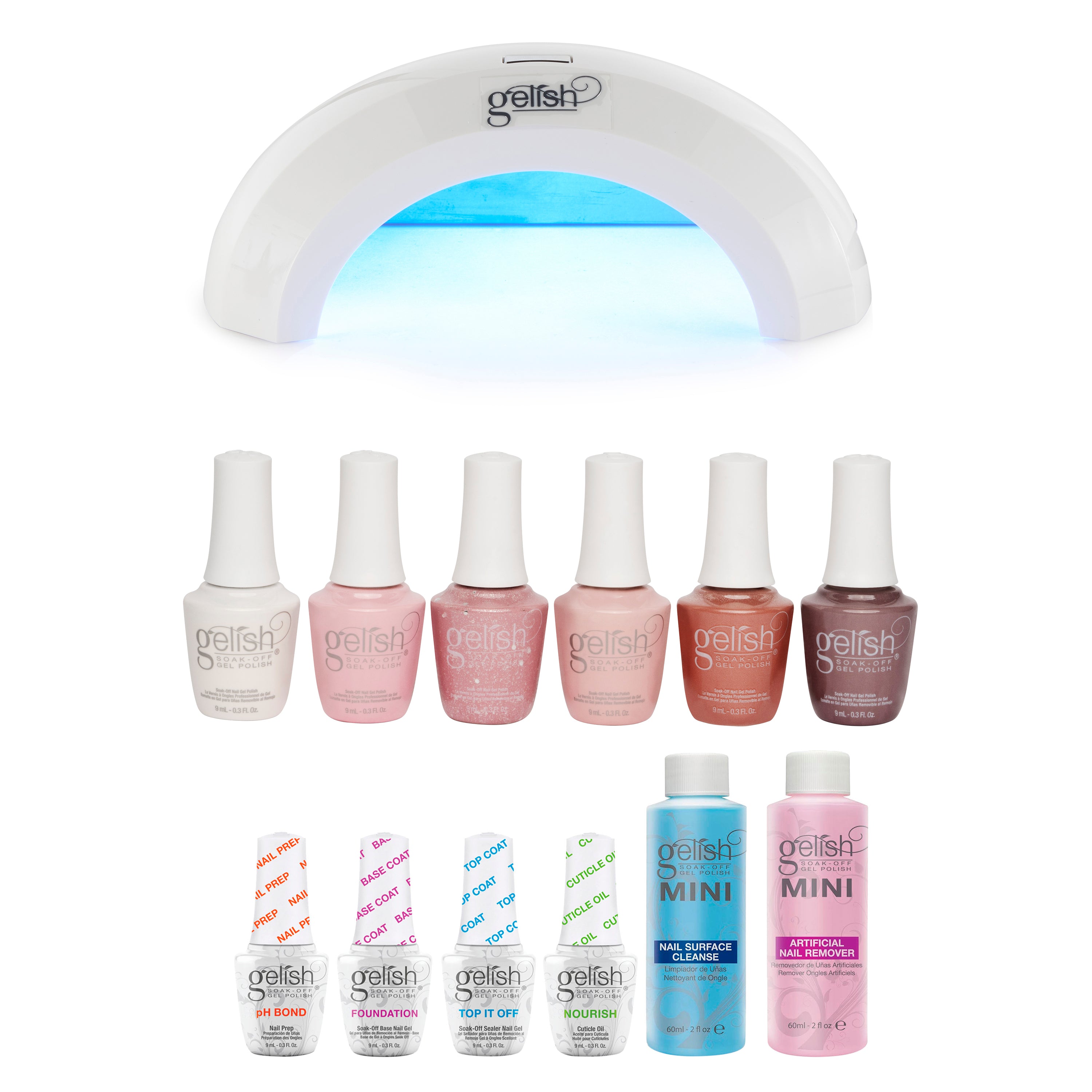 Gelish Nail Mini Curing LED Lamp, Basix Polish Starter Kit, & Pretty In Pink Set