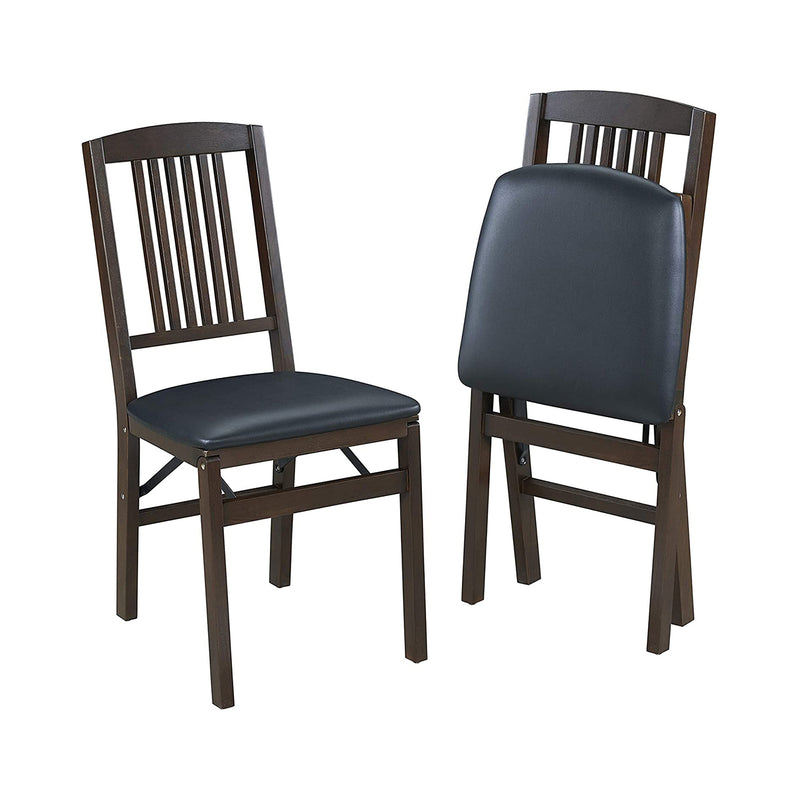 MECO Stakmore Mission Upholstered Seat Folding Chairs, Espresso/Black (2 Pack)