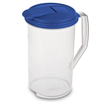 Sterilite 2 Qt Clear Plastic Drink Pitcher with Leak Proof Lid, Blue (6 Pack)