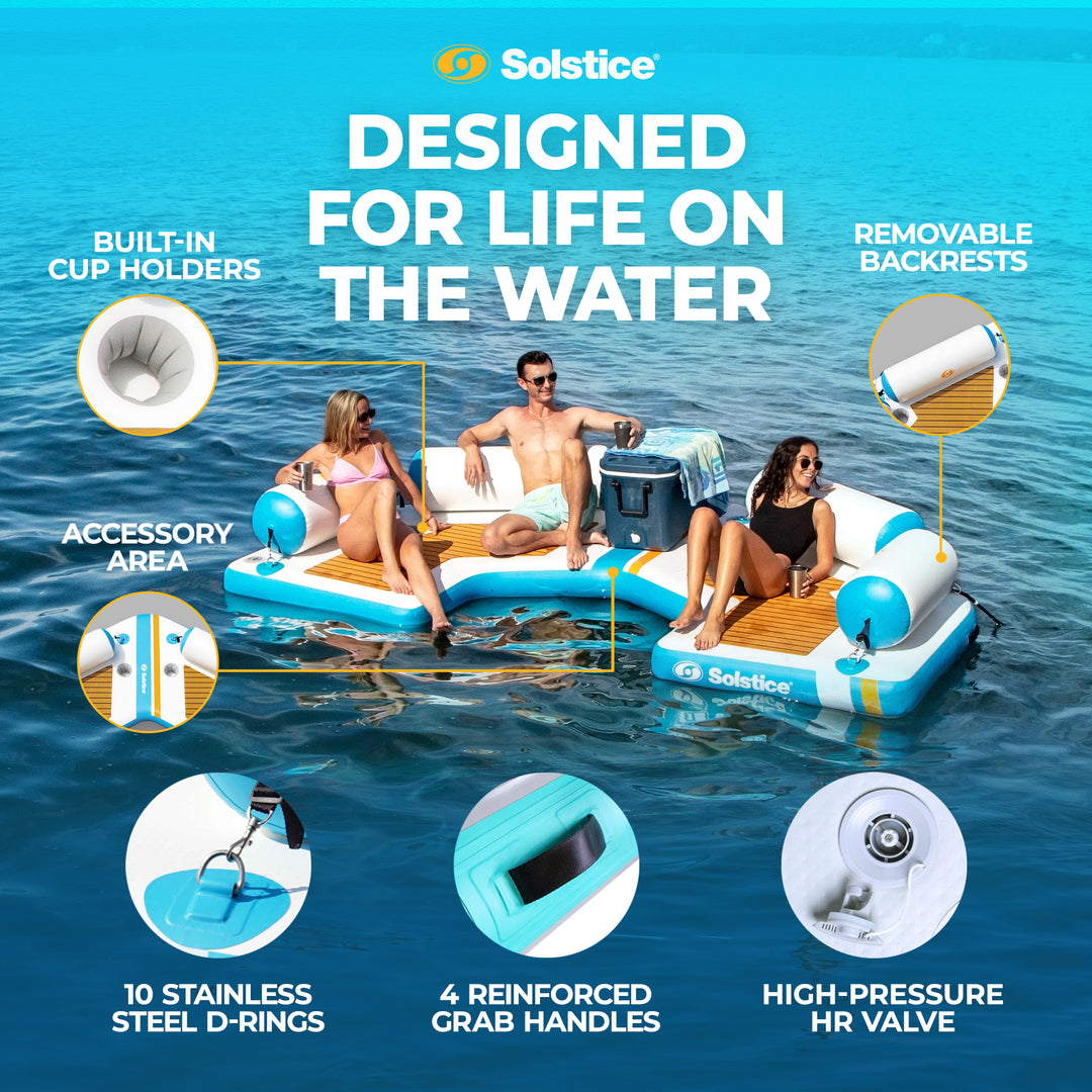 Solstice Original Inflatable Floating C-Dock Platform 11 Foot Water Mat Lounger - VMInnovations