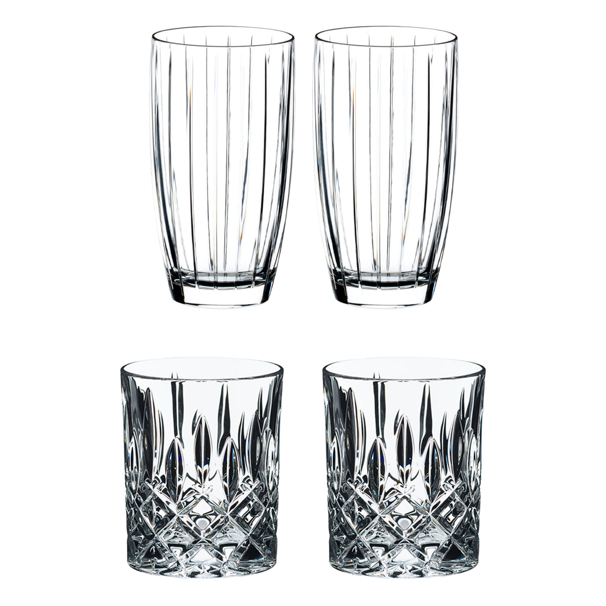 Riedel Crystal Tall All-Purpose Glass and Scotch & Bourbon Glass Set (4 Pack)