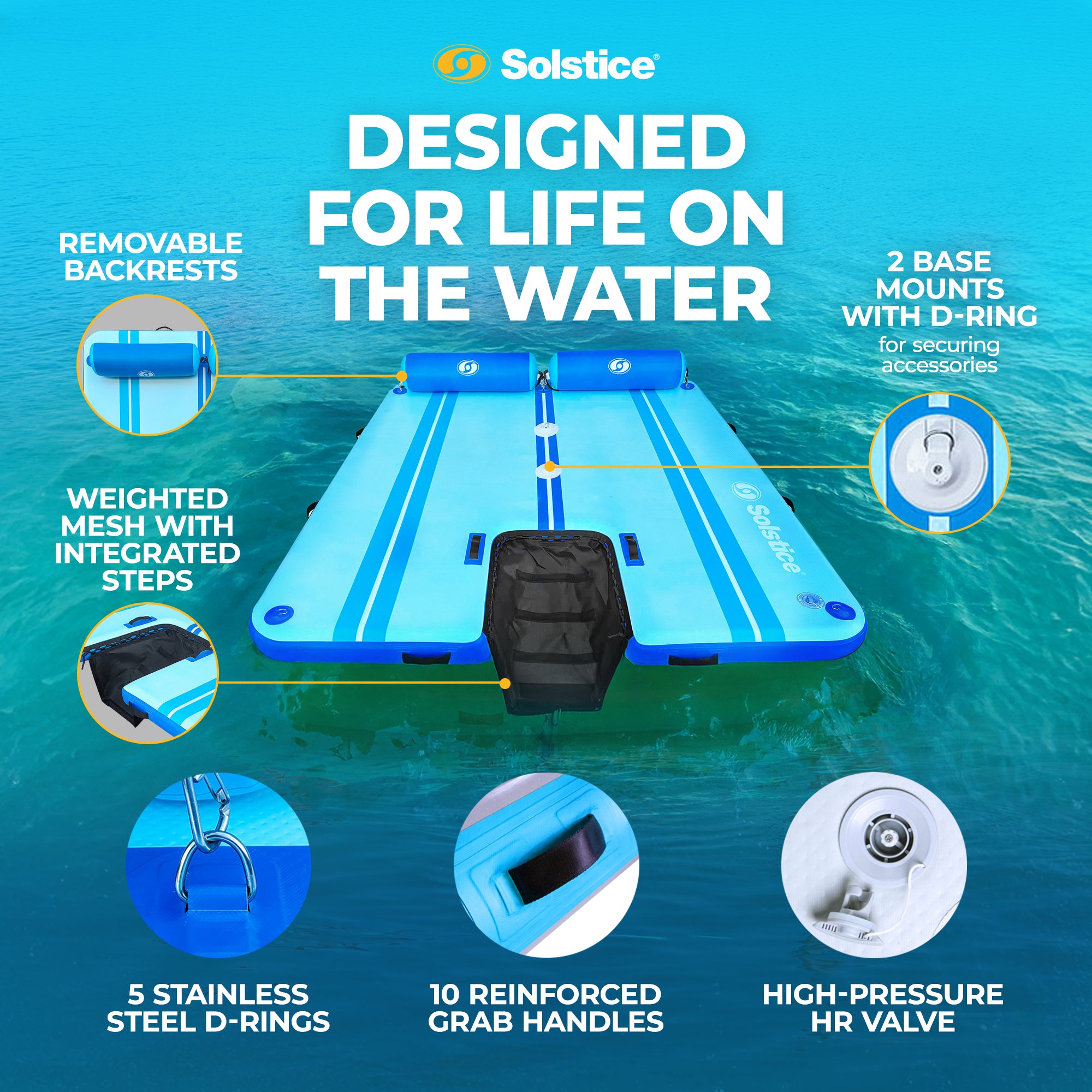 Solstice Original Floating Inflatable Dock RISE Water Mat 10 x 8 Foot Platform