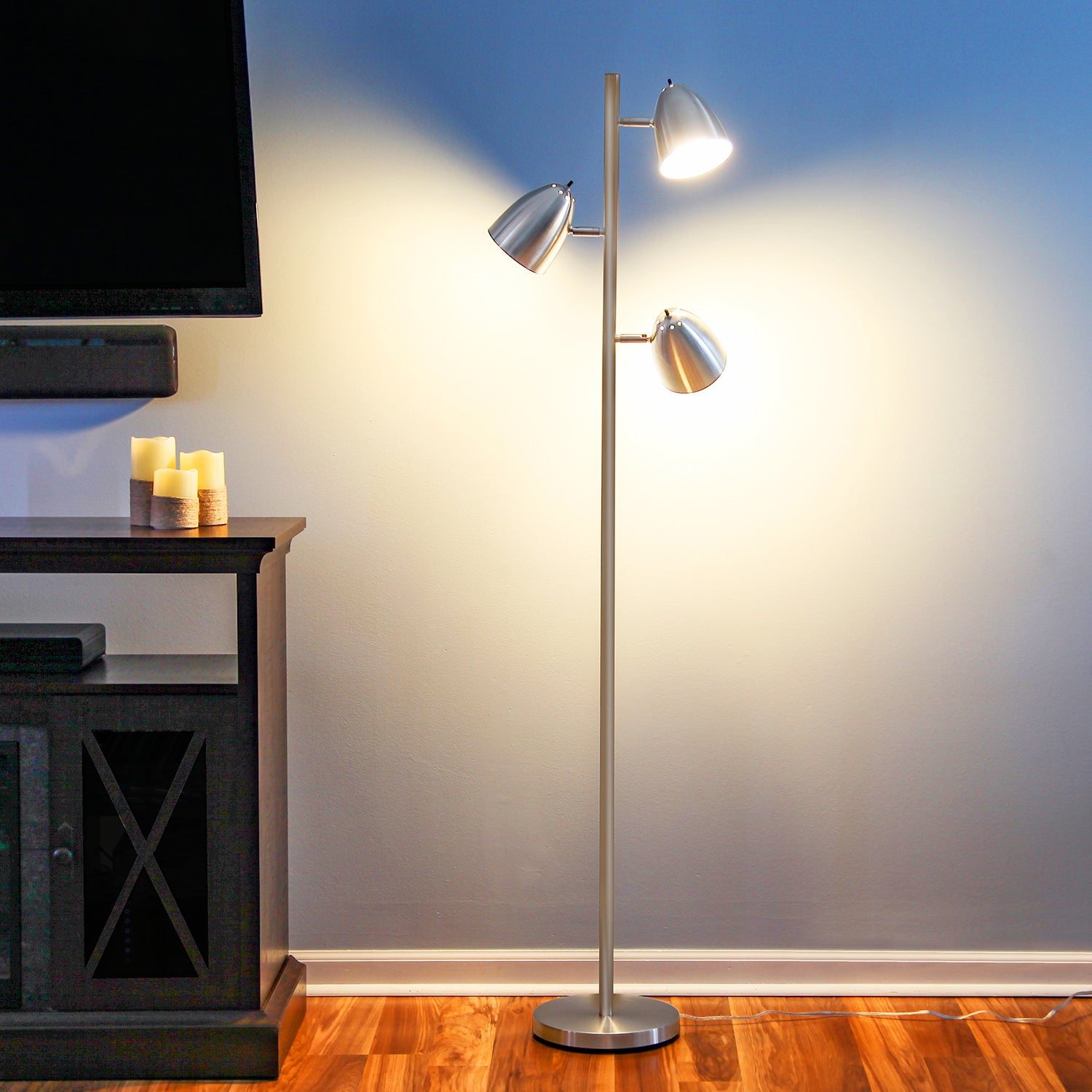 Brightech Jacob 3 Light Tree Floor Lamp Pole with LED Lights, Nickel (Open Box) - VMInnovations
