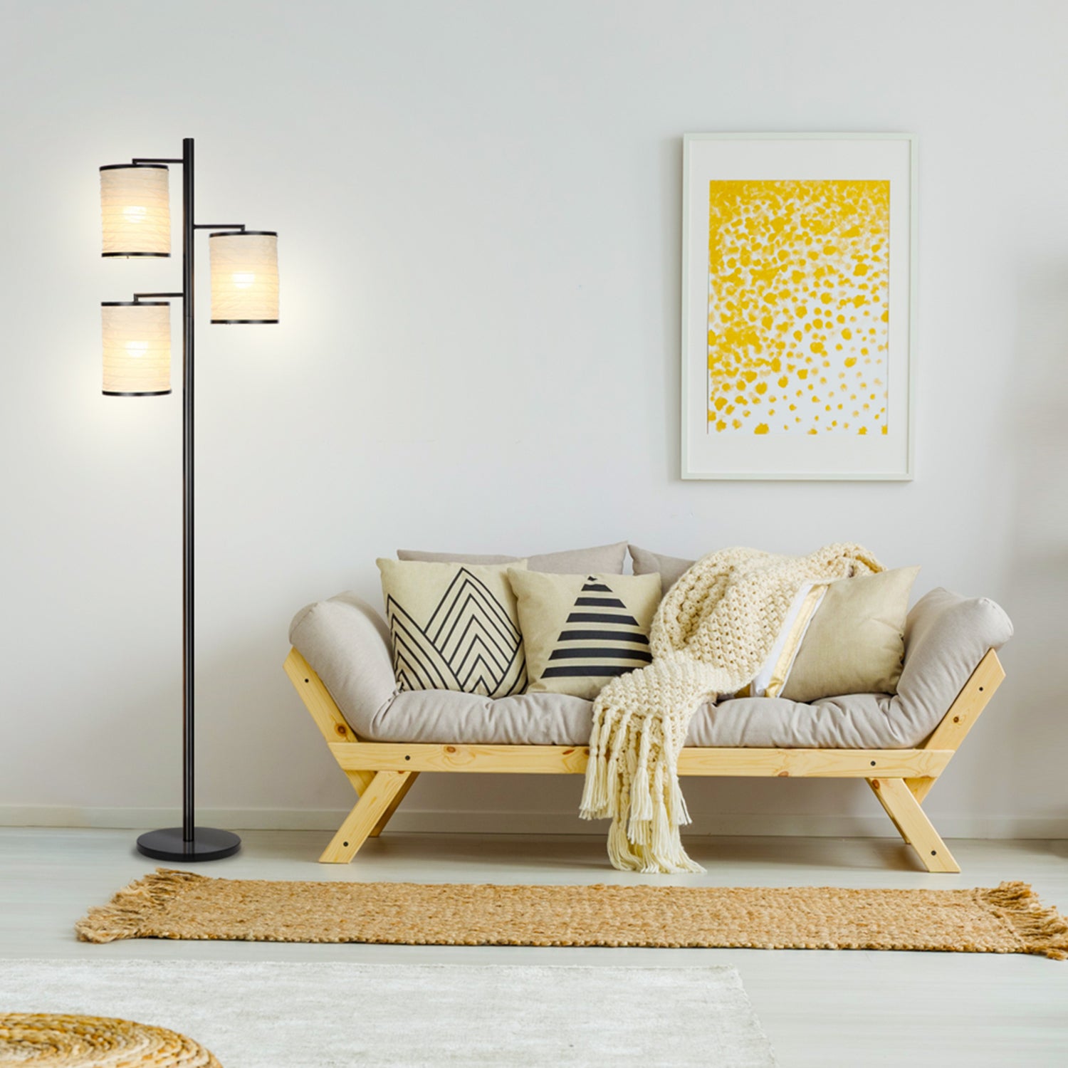 Brightech Liam Asian Lantern Shade Tree LED Floor Lamp Light, Black (For Parts) - VMInnovations