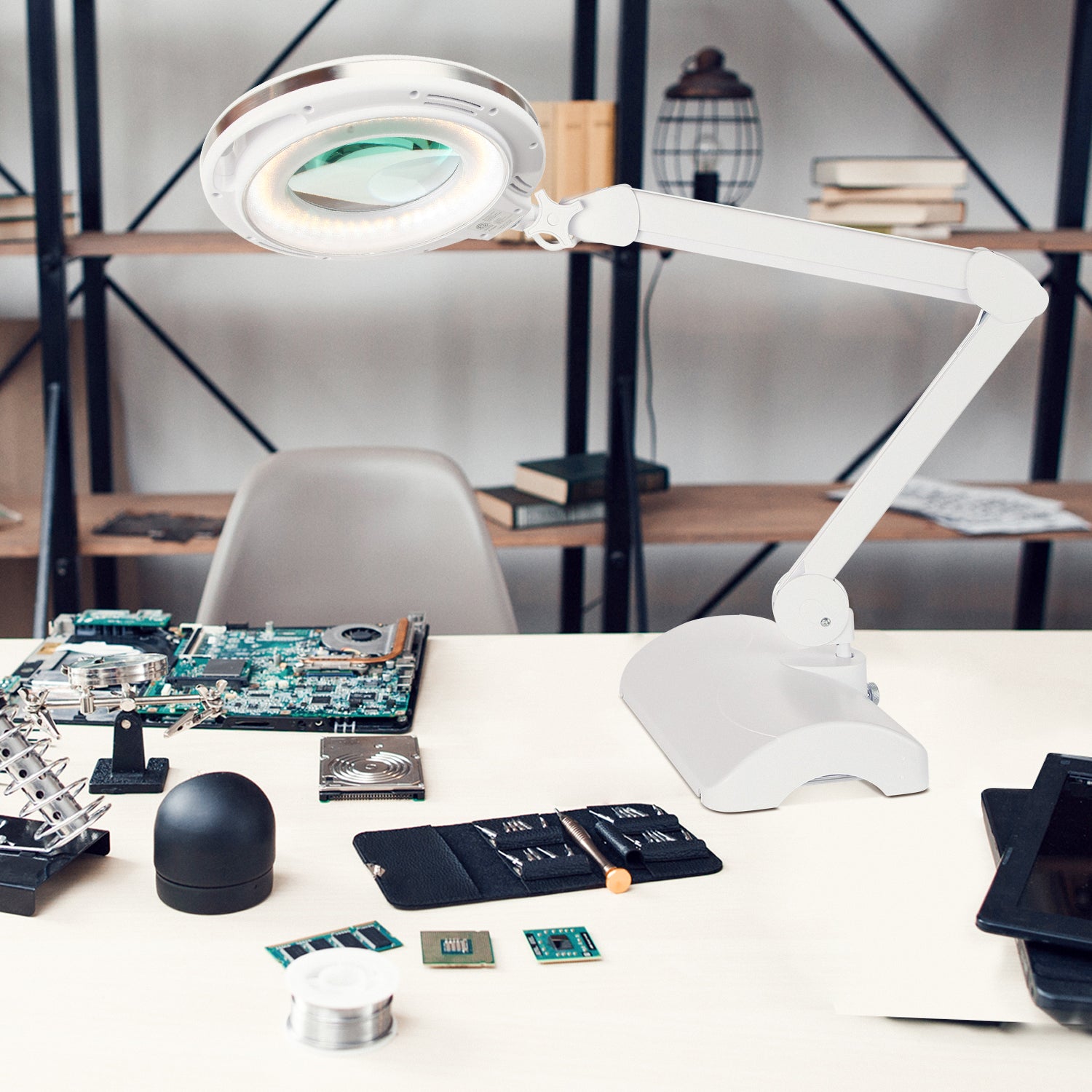 Brightech Lightview 2 in 1 Magnifying Dimmer Floor & Desk Lamp, White (Open Box)