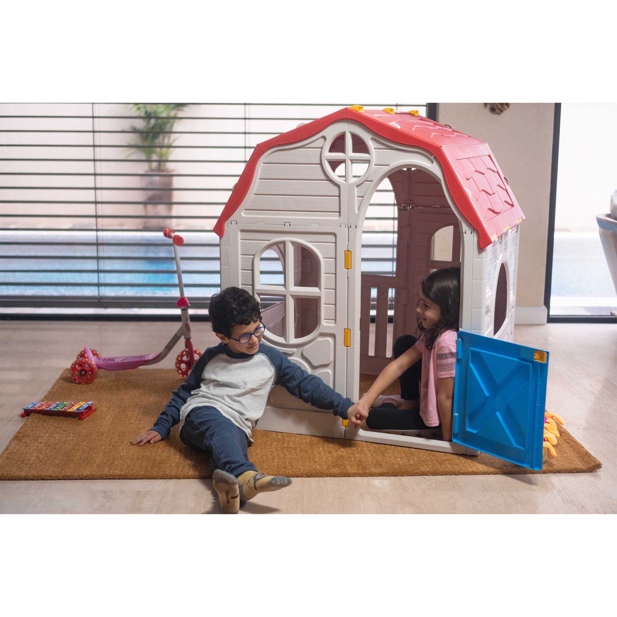 Ram Quality Products Kid's Cottage Foldable Plastic Outdoor Playhouse (Open Box) - VMInnovations