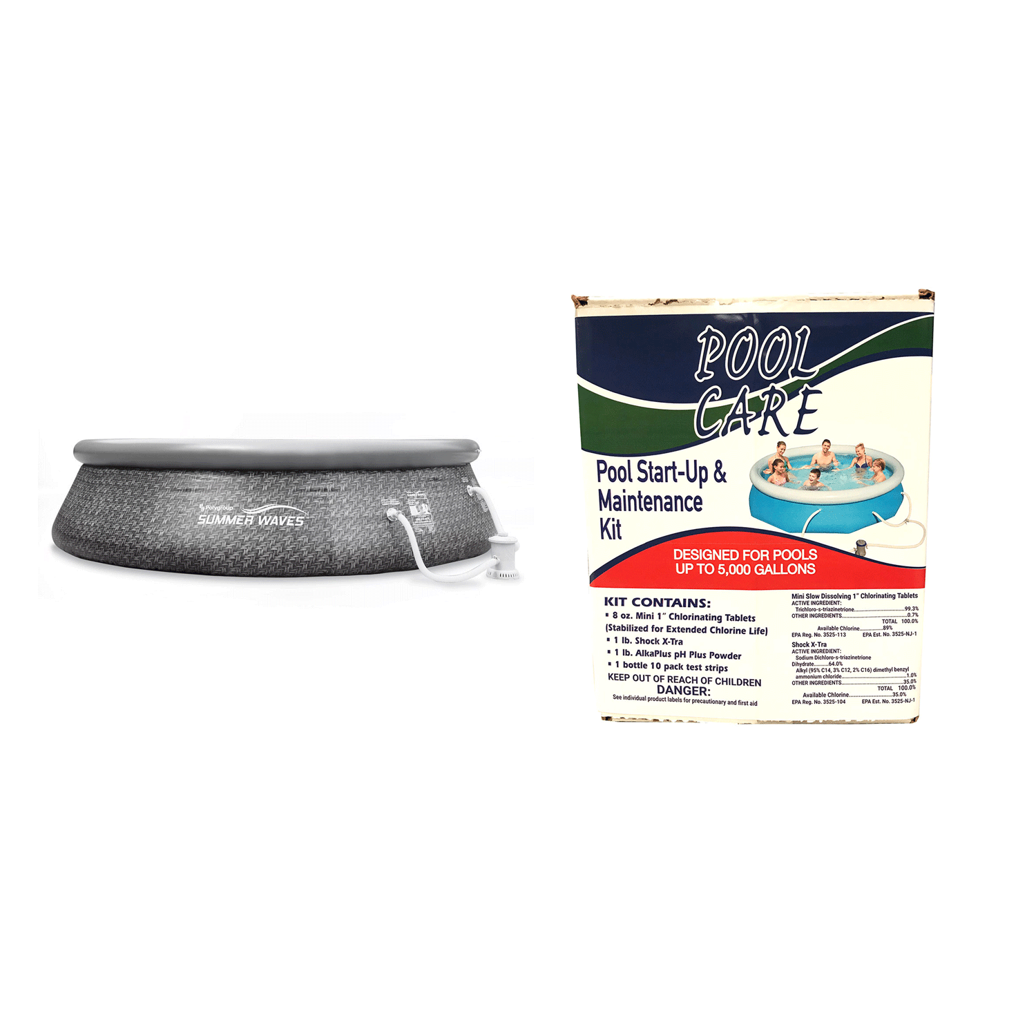 Summer Waves 12ft x 33in Inflatable Above Ground Pool with Pool Chemical Kit