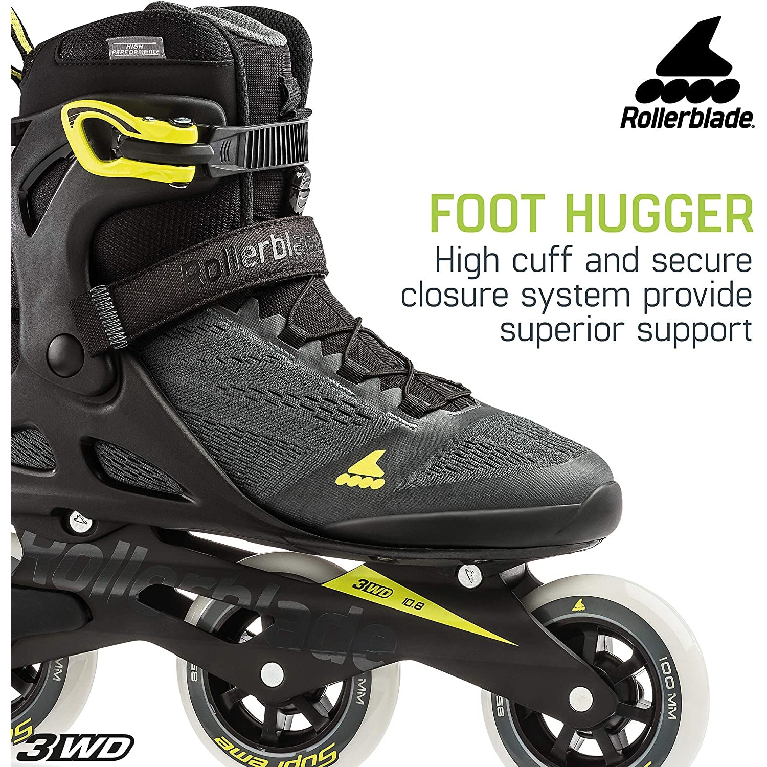 Rollerblade 100 3WD Men's Adult Inline Skate Size 11.5, Black/Yellow (Open Box)