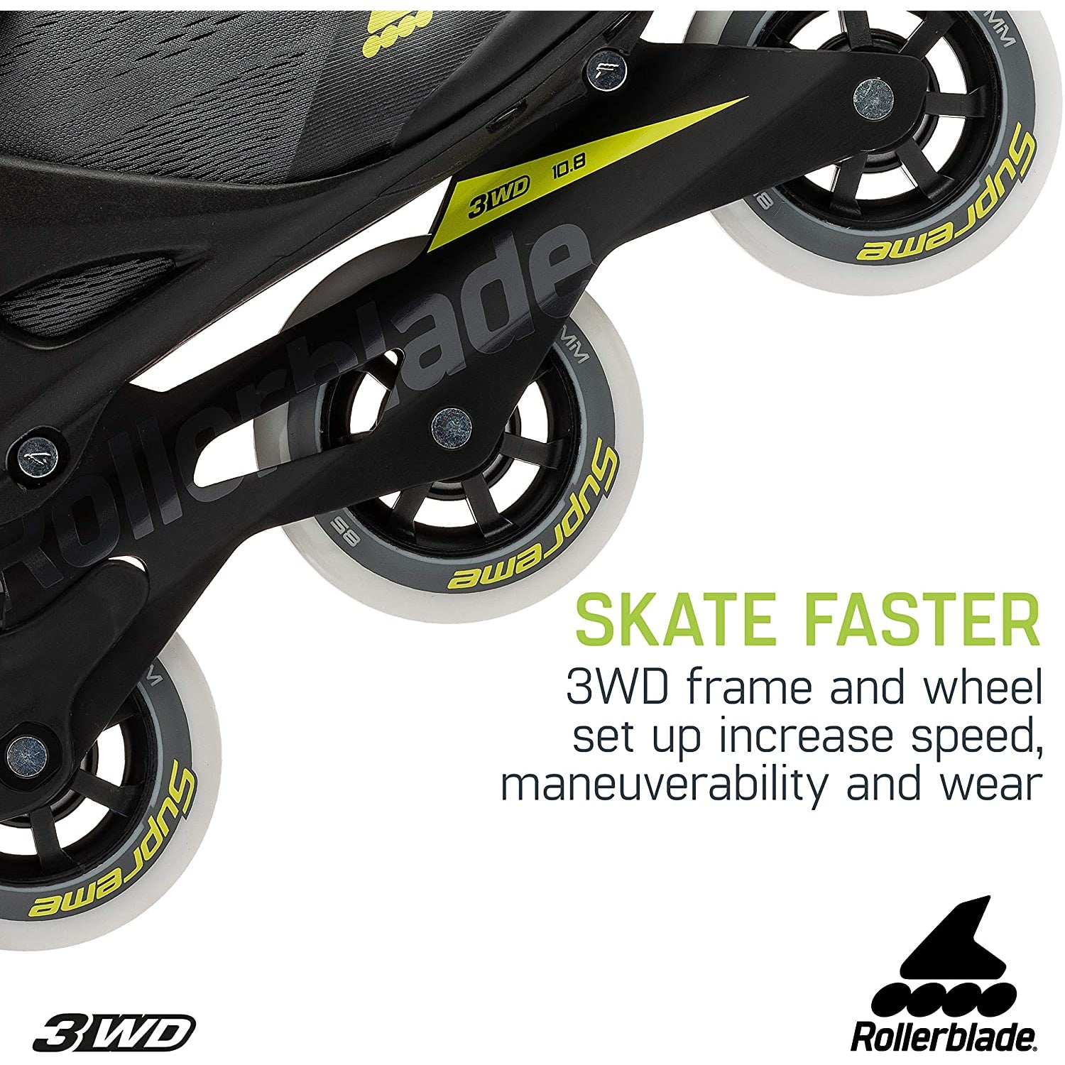 Rollerblade 100 3WD Men's Adult Inline Skate Size 11.5, Black/Yellow (Open Box)