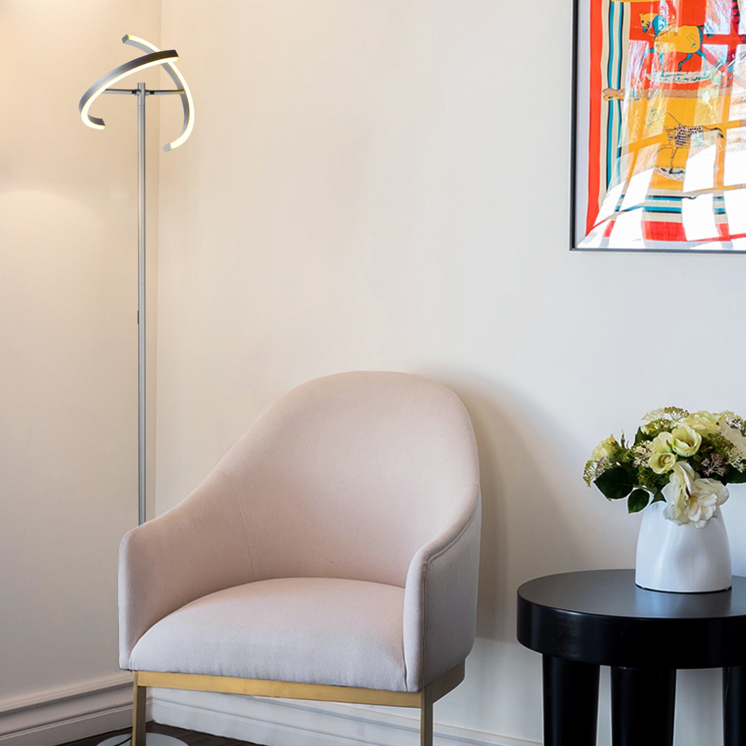 Brightech Halo Split LED Torchiere Bright Standing Floor Lamp, Platinum (Used)