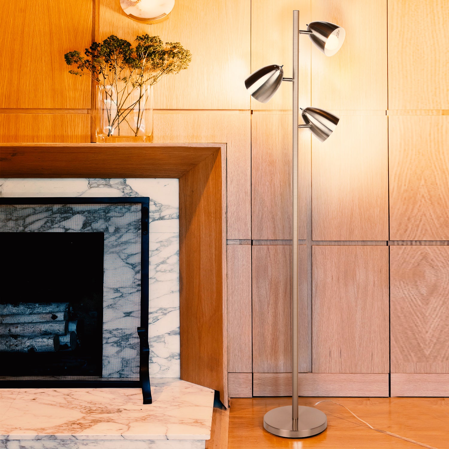 Brightech Jacob 3 Light Tree Floor Lamp Pole with LED Lights, Nickel (Open Box) - VMInnovations