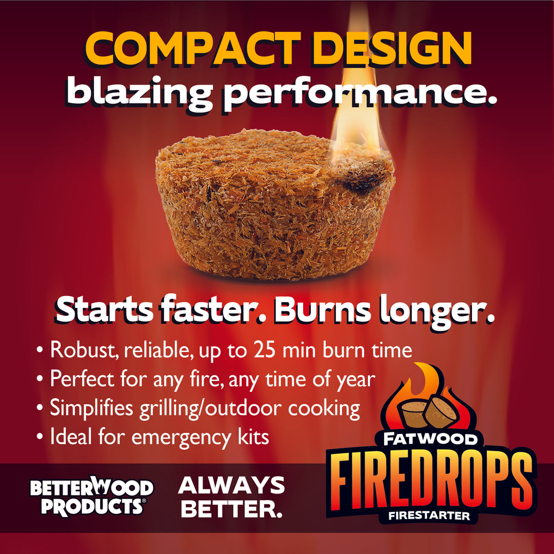 BetterWood Products Firedrop Nontoxic All Natural Fatwood Firestarters, 48 Pack - VMInnovations