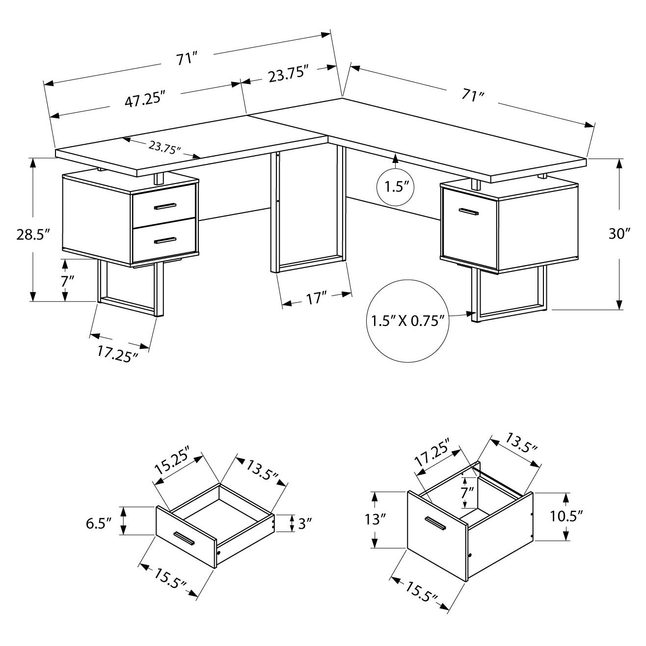Monarch Specialties 70 In. Contemporary Computer Desk Cappuccino(2 Pack)