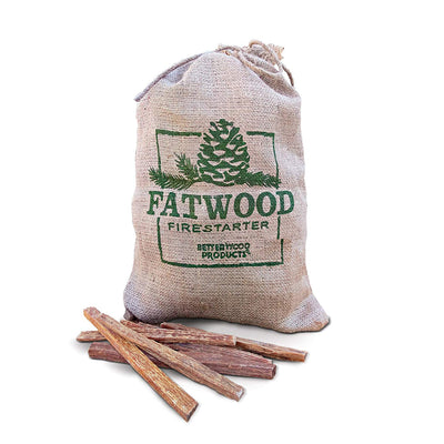 BetterWood Products Fatwood Firestarter Natural Waterproof Burlap Bag, 4 Pounds