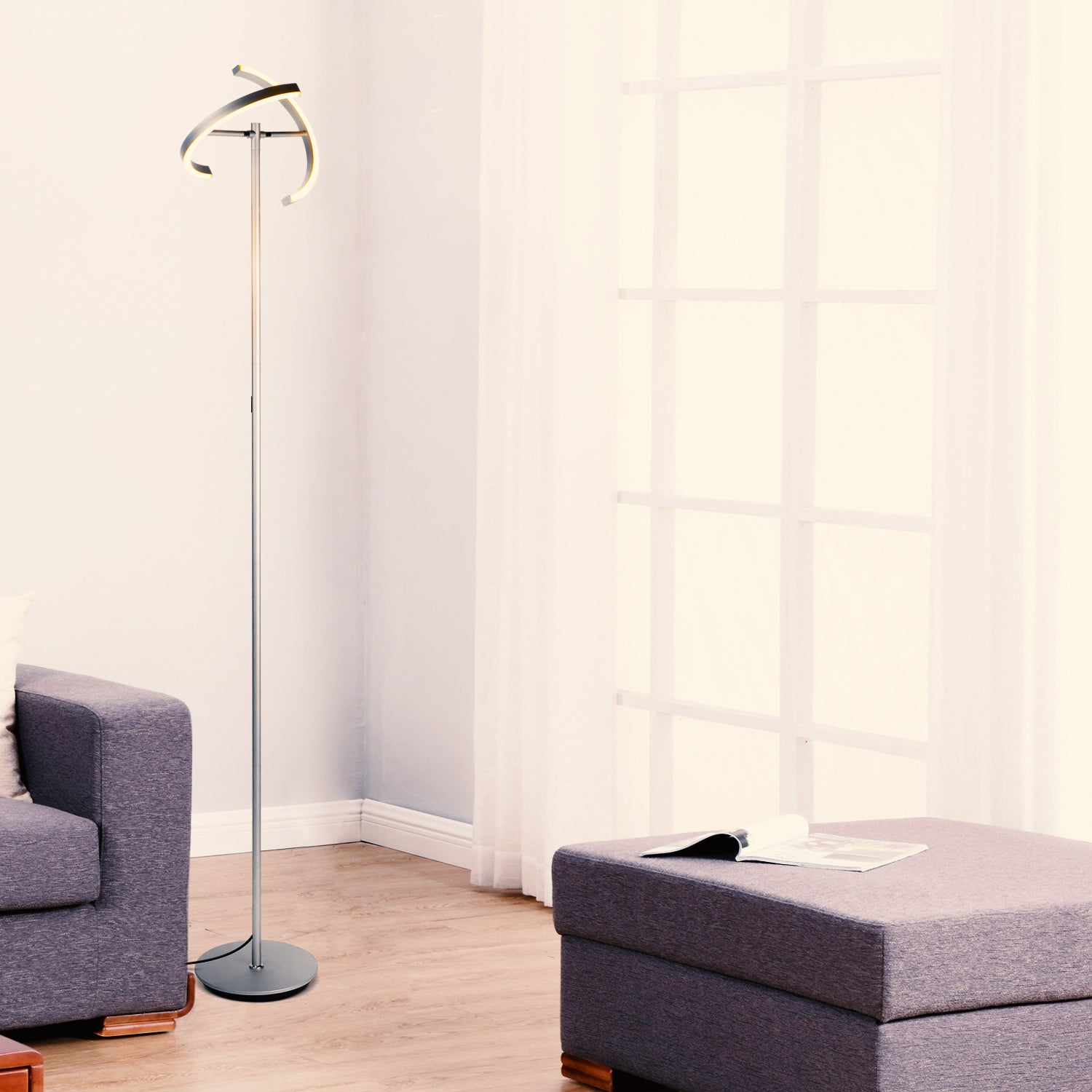 Brightech Halo Split LED Torchiere Bright Standing Floor Lamp, Platinum (Used)