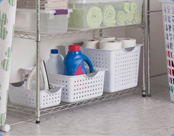 Sterilite Deep Ultra Plastic Storage Bin Organizer Basket, White (54 Pack)