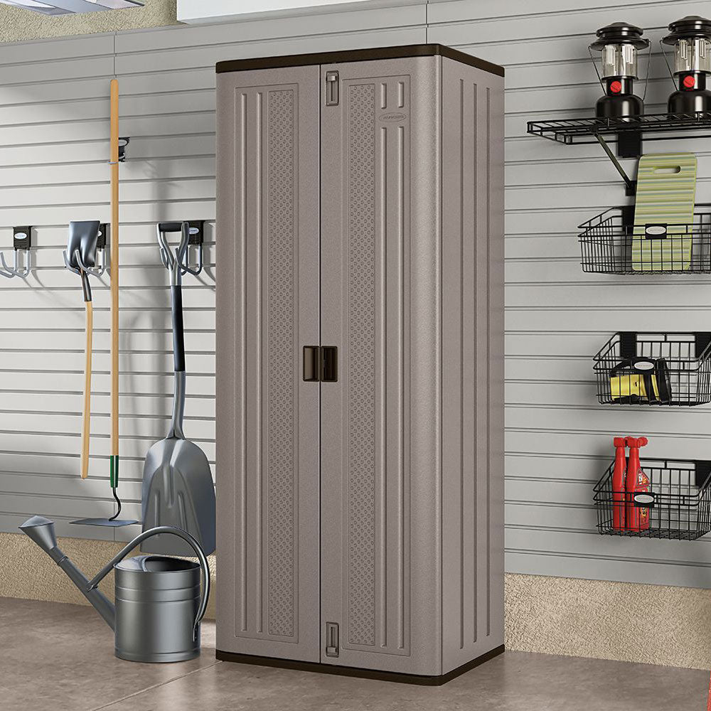 Suncast Tall Storage Cabinet Building with Shelves and Doors, Platinum (2 Pack)