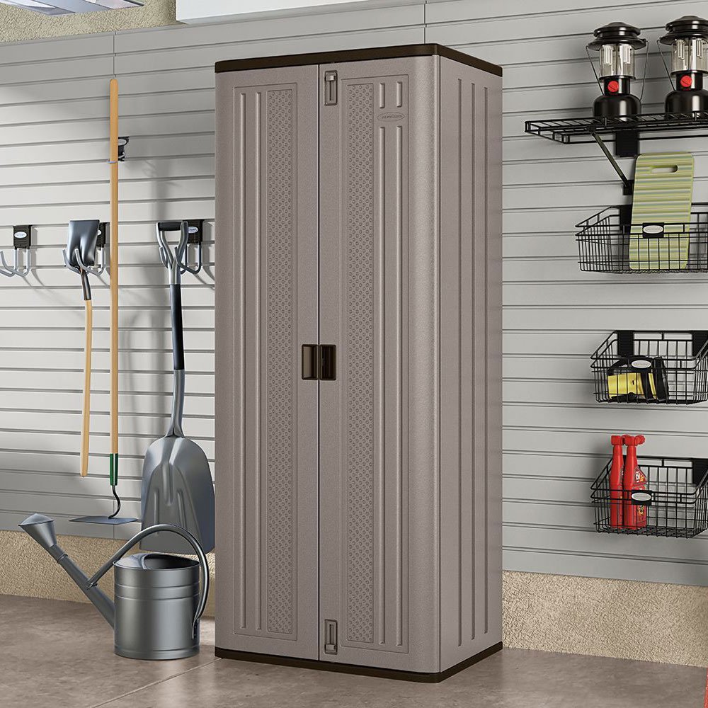 Suncast Tall Storage Cabinet Building with Shelves and Doors, Platinum (4 Pack)