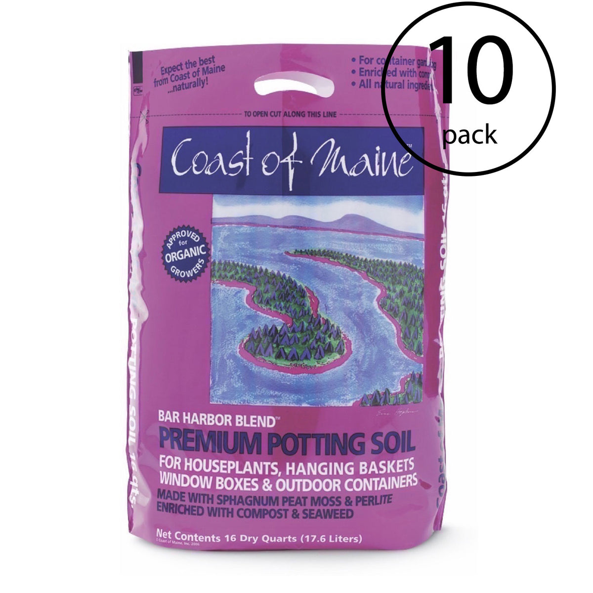 Coast of Maine Bar Harbor Blend Organic Potting Soil, 16 Quart Bag (10 Pack)