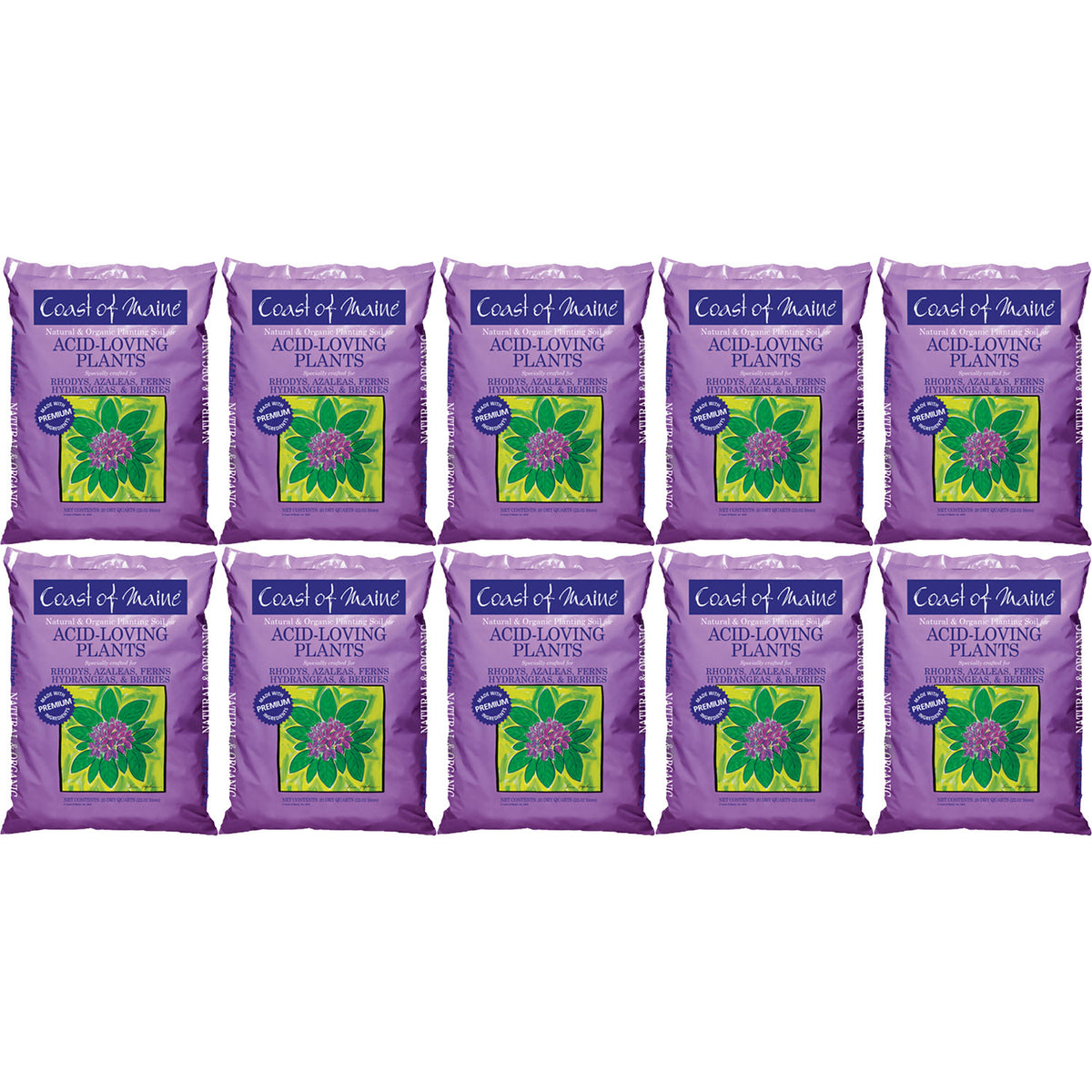 Coast of Maine Organic Potting Soil for Acid Loving Plants, 20 Qt Bag (10 Pack)