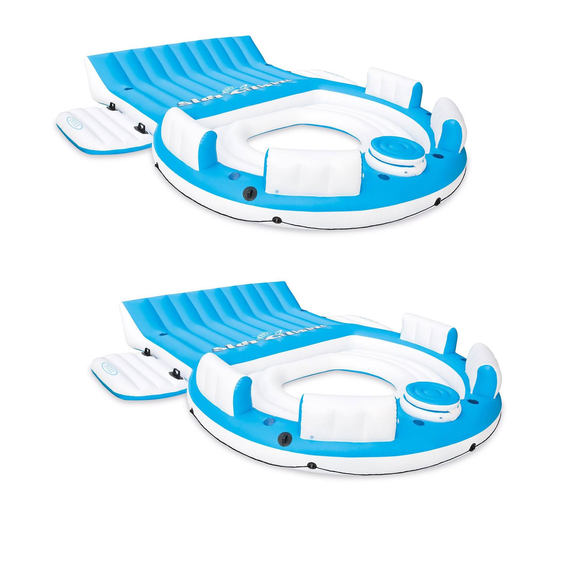 Intex Inflatable Relaxation Island Raft With Backrests and Cooler, Blue (2 Pack)
