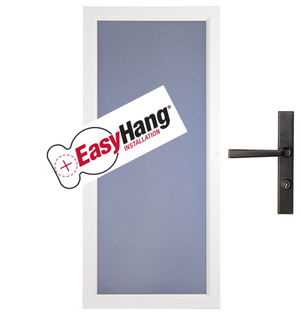 Larson EasyHang Fullview Low-E Left Hinge 36" White Storm Door & Bronze Handle