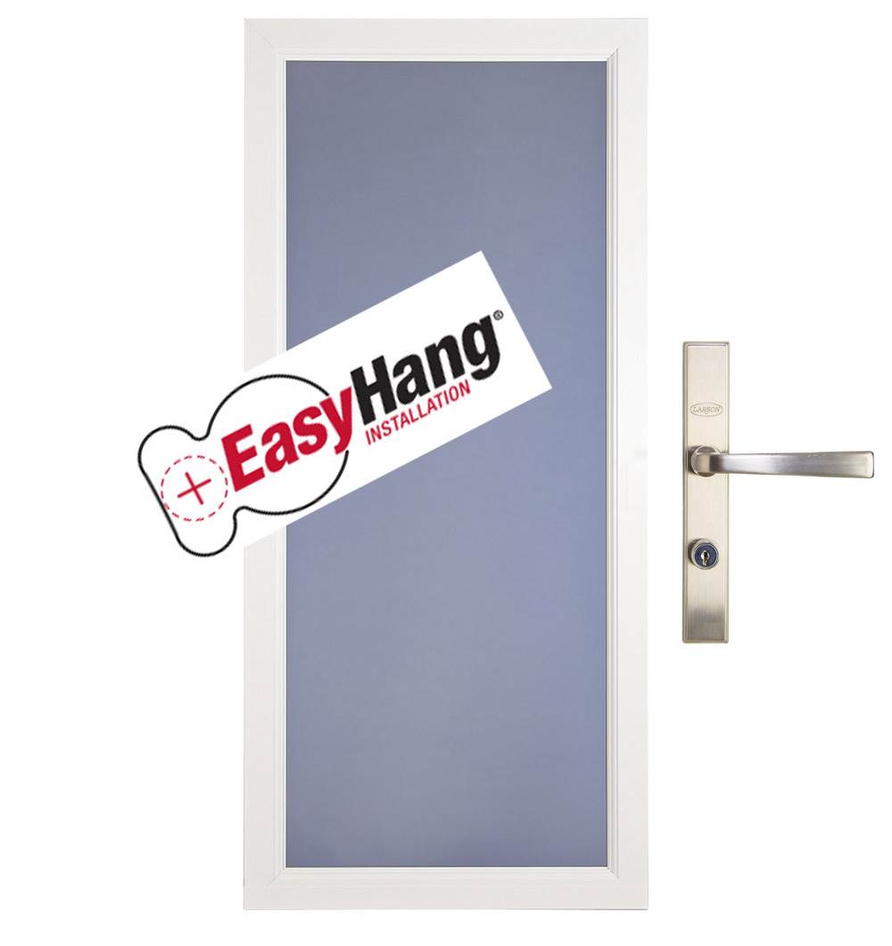 Larson EasyHang Fullview Low-E Left Hinge 36" White Storm Door & Nickle Handle