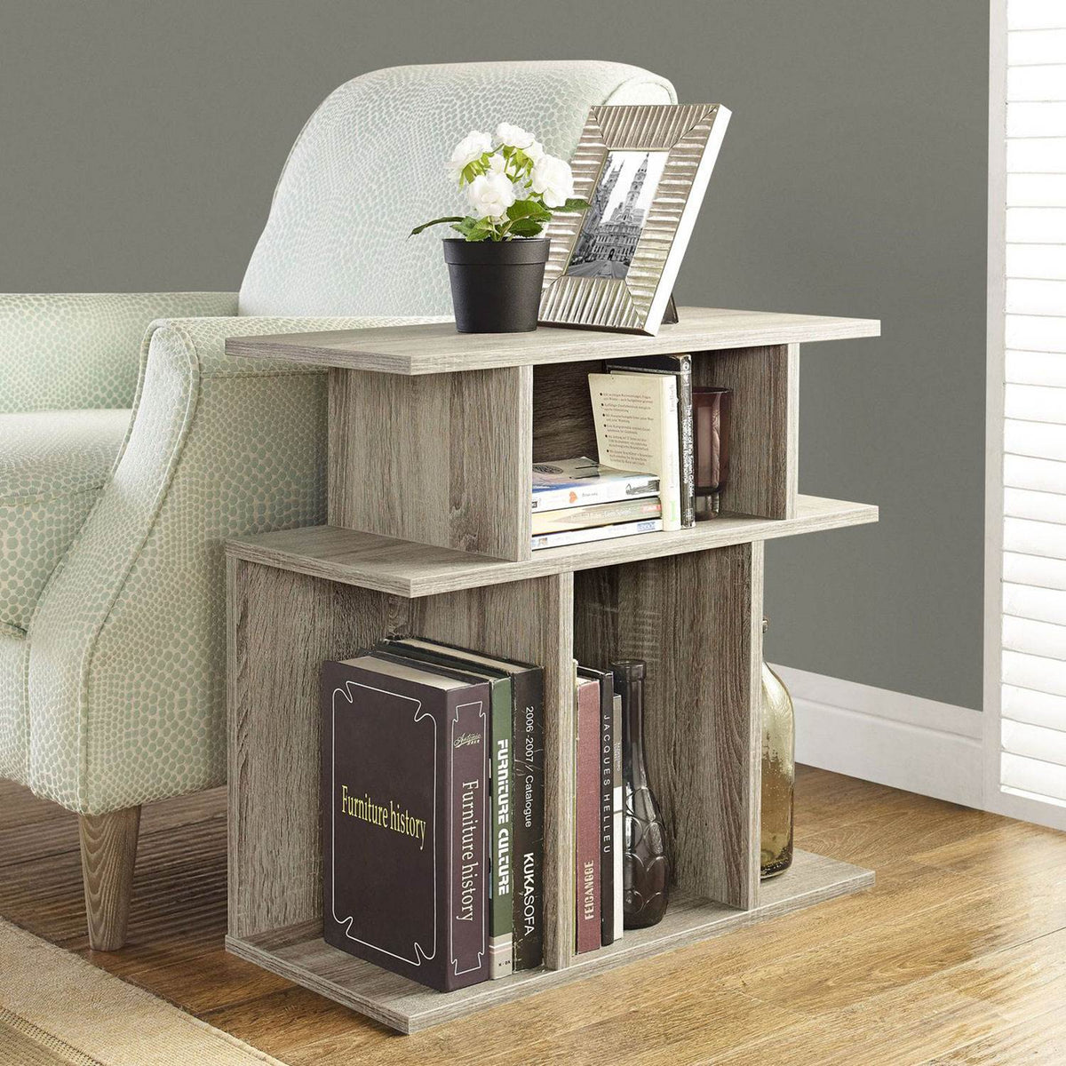 Monarch Specialties 24" Reclaimed Wood Side Accent Table, Dark Taupe (Open Box)