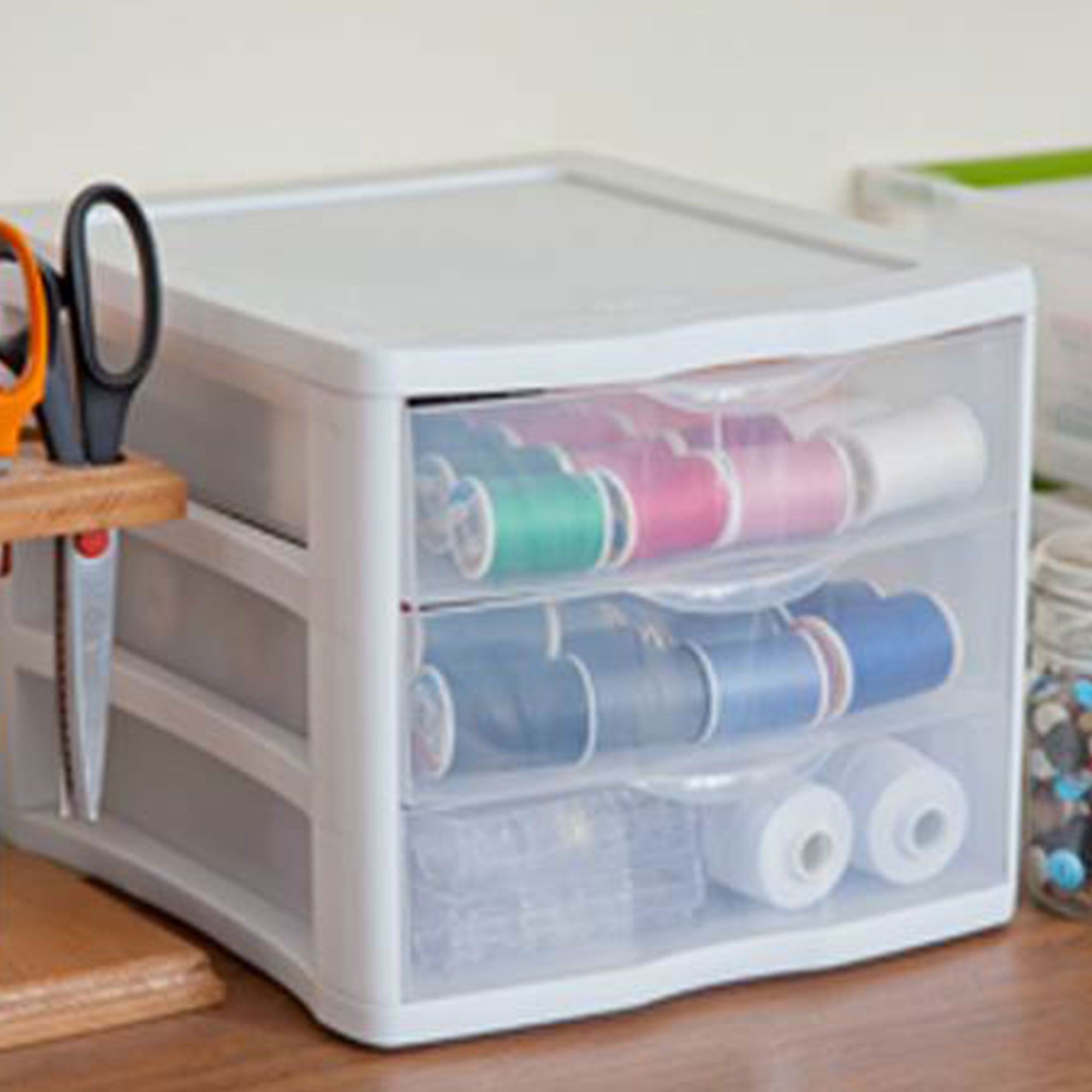 Sterilite ClearView Compact Stacking 3 Drawer Storage Organizer System, 24 Pack - VMInnovations